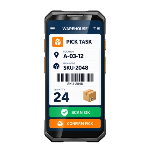 H61 — Warehouse barcode picking application interface illustration